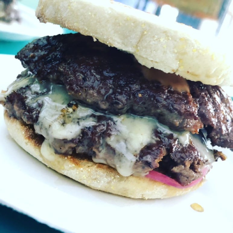 Grass-fed double smashed beef burger with NY Cheddar